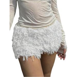 image:imageMakeMeChic Womens Fuzzy Micro Shorts Contrast Skinny Fitted Party Club Y2K Mini ShortsWhite