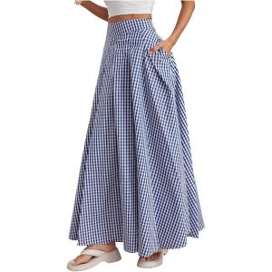 image:imageMakeMeChic Womens Gingham Maxi Skirt High Waist Flowy Loose Fit Y2k Long Skirts with PocketBlue