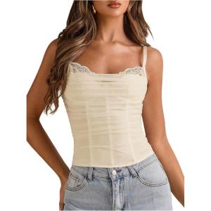image:imageMakeMeChic Womens Lace Corset Top Spaghetti Strap Bustier Y2k Going Out Crop TopApricot