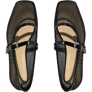 image:imageMakeMeChic Womens Lace Mesh Ballet Flats Shoes Square Closed Toe Shoes Breathable Summer FlatsBlack Solid