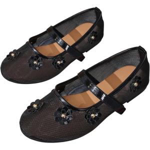 image:imageMakeMeChic Womens Lace Mesh Ballet Flats Shoes Square Closed Toe Shoes Breathable Summer FlatsFloral Black