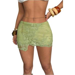 image:imageMakeMeChic Womens Lace Mini Skirt with Shorts Underneath Y2k Wrap Skirts SkortsGreen