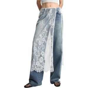 image:imageMakeMeChic Womens Lace Skirt Floral Mesh Wrap Tie Side Elegant Coverup Fall SkirtsWhite