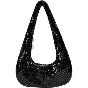 image:imageMakeMeChic Womens Metallic Glitter Sequin Underarm Bag Party Evening Hobo HandbagsBlack