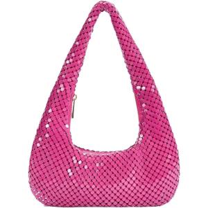 image:imageMakeMeChic Womens Metallic Glitter Sequin Underarm Bag Party Evening Hobo HandbagsHot Pink
