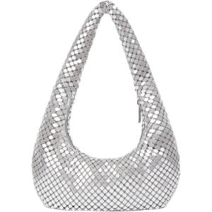 image:imageMakeMeChic Womens Metallic Glitter Sequin Underarm Bag Party Evening Hobo HandbagsSilver