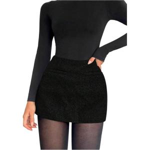 image:imageMakeMeChic Womens Mini Skirt with Shorts Underneath Work Office Bodycon Tweed SkirtsBlack