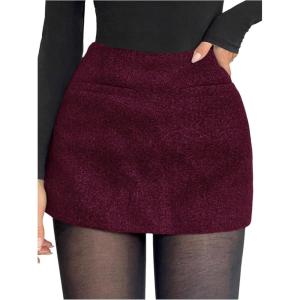 image:imageMakeMeChic Womens Mini Skirt with Shorts Underneath Work Office Bodycon Tweed SkirtsBurgundy
