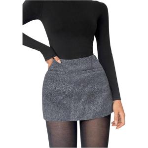 image:imageMakeMeChic Womens Mini Skirt with Shorts Underneath Work Office Bodycon Tweed SkirtsGrey