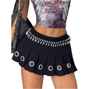 image:imageMakeMeChic Womens PU Leather Pleated Mini Skirt Tie Side Summer Going Out Y2K Short SkirtsBlack B