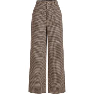 image:imageMakeMeChic Womens Plaid Dressy Pants Casual Wide Leg Pants Tweed High Waisted TrousersKhaki