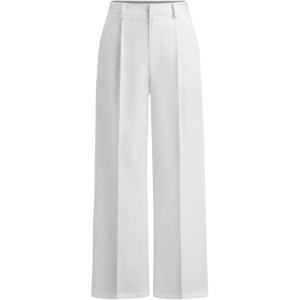 image:imageMakeMeChic Womens Plaid Dressy Pants Casual Wide Leg Pants Tweed High Waisted TrousersWhite
