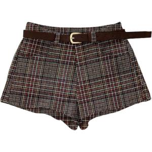 image:imageMakeMeChic Womens Plaid Dressy Shorts Business Houndstooth Mini Shorts with BeltBurgundy