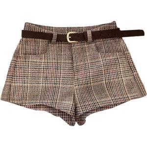 image:imageMakeMeChic Womens Plaid Dressy Shorts Business Houndstooth Mini Shorts with BeltMulticolor