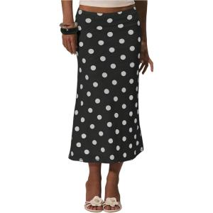 image:imageMakeMeChic Womens Polka Dots Midi Skirt Summer Mesh Flowy Long SkirtsBlack