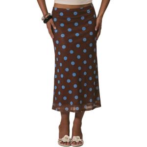 image:imageMakeMeChic Womens Polka Dots Midi Skirt Summer Mesh Flowy Long SkirtsBrown Blue