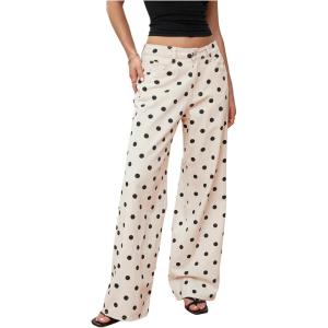 image:imageMakeMeChic Womens Polka Dots Straight Leg Jeans Vintage Denim Pants with PocketBlack and White