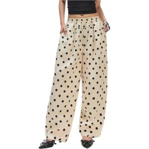 image:imageMakeMeChic Womens Polka Dots Wide Leg Pants Summer High Waisted Baggy Barrel PantsBlack and White