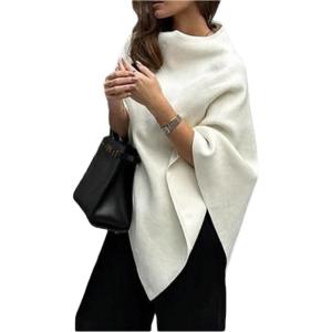 image:imageMakeMeChic Womens Poncho Sweater Dolman Sleeve Asymmetrical Shawl Wraps Knit Pullover TopsBeige