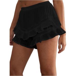 image:imageMakeMeChic Womens Ruffle Shorts High Elastic Waisted Summer Boho Vacation Flowy SkortsBlack