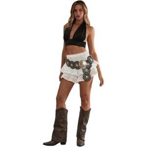 image:imageMakeMeChic Womens Ruffle Shorts High Elastic Waisted Summer Boho Vacation Flowy SkortsWhite Solid