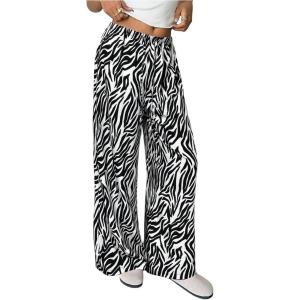 image:imageMakeMeChic Womens Satin Pants Drawstring Waist Straight Leg Chocolate Brown Silk Lounge PantsBlack and White