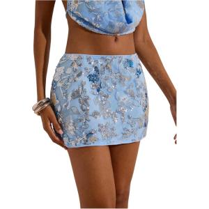 image:imageMakeMeChic Womens Sequin Mini Skirt Floral Bodycon Glitter Summer Y2K Party Short SkirtsBlue
