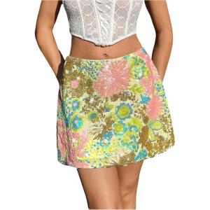 image:imageMakeMeChic Womens Sequin Mini Skirt Floral Bodycon Glitter Summer Y2K Party Short SkirtsGreen and Blue