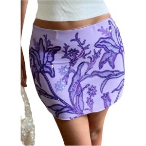 image:imageMakeMeChic Womens Sequin Mini Skirt Floral Bodycon Glitter Summer Y2K Party Short SkirtsLilac Purple