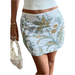 image:imageMakeMeChic Womens Sequin Mini Skirt Floral Bodycon Glitter Summer Y2K Party Short SkirtsMint Green