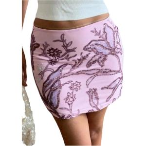 image:imageMakeMeChic Womens Sequin Mini Skirt Floral Bodycon Glitter Summer Y2K Party Short SkirtsPink