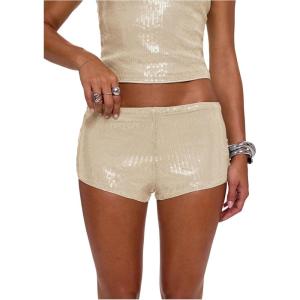 image:imageMakeMeChic Womens Sequin Sparkly Mini Shorts Low Waist Rave Party Hot PantsApricot