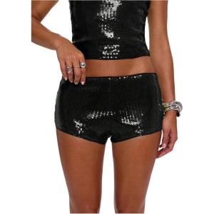 image:imageMakeMeChic Womens Sequin Sparkly Mini Shorts Low Waist Rave Party Hot PantsBlack