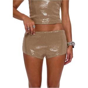 image:imageMakeMeChic Womens Sequin Sparkly Mini Shorts Low Waist Rave Party Hot PantsBrown