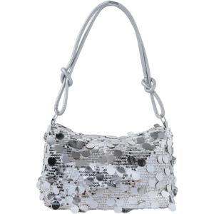 image:imageMakeMeChic Womens Sparkly Sequin Crossbody Purse Evening Clutch Handbag Bag Knot Zipper Y2k Purse BagSilver