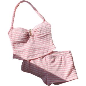 image:imageMakeMeChic Womens Summer 2 Piece Sets Striped Knit Halter Tank Tops Mini Shorts Set Beach Vacation OutfitsPink