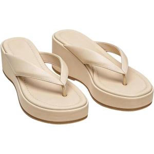 image:imageMakeMeChic Womens Summer PU Leather Toe Post Platform Sandals Flip Flops ShoesApricot