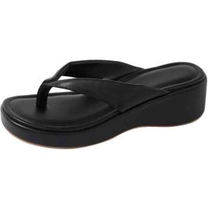 image:imageMakeMeChic Womens Summer PU Leather Toe Post Platform Sandals Flip Flops ShoesBlack