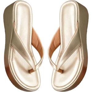image:imageMakeMeChic Womens Summer PU Leather Toe Post Platform Sandals Flip Flops ShoesGold