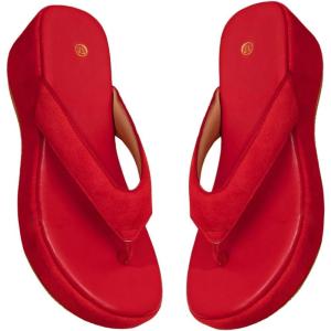 image:imageMakeMeChic Womens Summer PU Leather Toe Post Platform Sandals Flip Flops ShoesRed