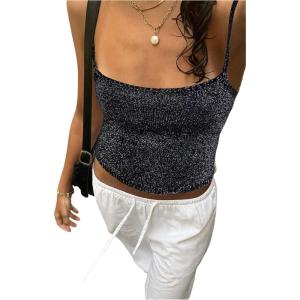image:imageMakeMeChic Womens Summer Sparkly Tops Going Out Spaghetti Strap Crop Tank TopBlack