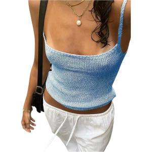 image:imageMakeMeChic Womens Summer Sparkly Tops Going Out Spaghetti Strap Crop Tank TopBlue