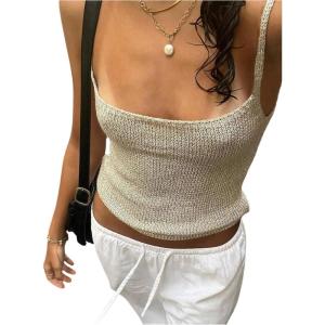 image:imageMakeMeChic Womens Summer Sparkly Tops Going Out Spaghetti Strap Crop Tank TopGold