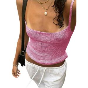 image:imageMakeMeChic Womens Summer Sparkly Tops Going Out Spaghetti Strap Crop Tank TopPink
