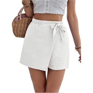 image:imageMakeMeChic Womens Summer Wrap Skirt Skorts High Waisted Wide Leg ShortsWhite
