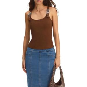 image:imageMakeMeChic Womens Summer Y2k Tops Square Neck Ribbed Crop Tank Top Club StreetwearBrown