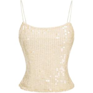 image:imageMakeMeChic Womens Y2K Sequin Top Cute Sparkly Glitter Top Party Club Spaghetti Strap Cami TopBeige