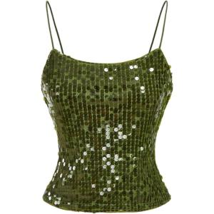 image:imageMakeMeChic Womens Y2K Sequin Top Cute Sparkly Glitter Top Party Club Spaghetti Strap Cami TopMint Green