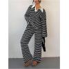 image:imageMakeMeChic Striped Lounge Set 2 Piece Sweater Sets for Women Going Out Travel OutfitBlack