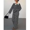 image:imageMakeMeChic Striped Lounge Set 2 Piece Sweater Sets for Women Going Out Travel OutfitBlack
